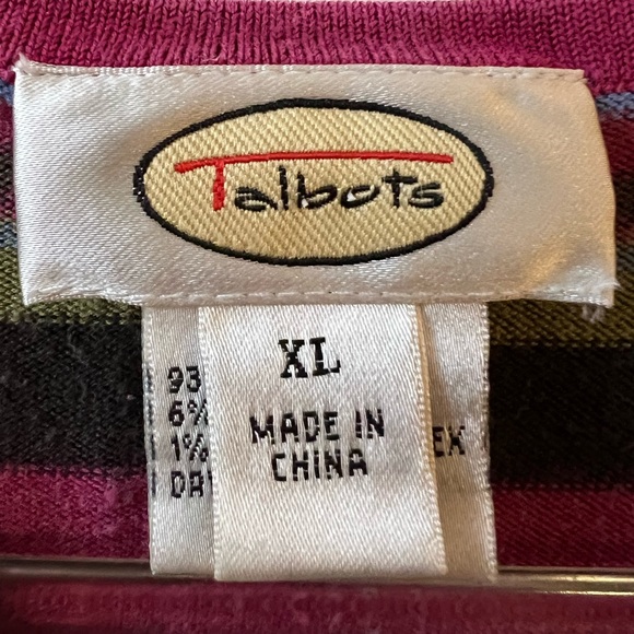 Talbots Long Sleeve Vneck Striped Multicolor Womens Top Size XL - Picture 2 of 3